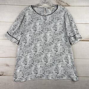 41 Hawthorn Top Womens XL Black White Speckled Flowy Short Sleeve Classic Artsy